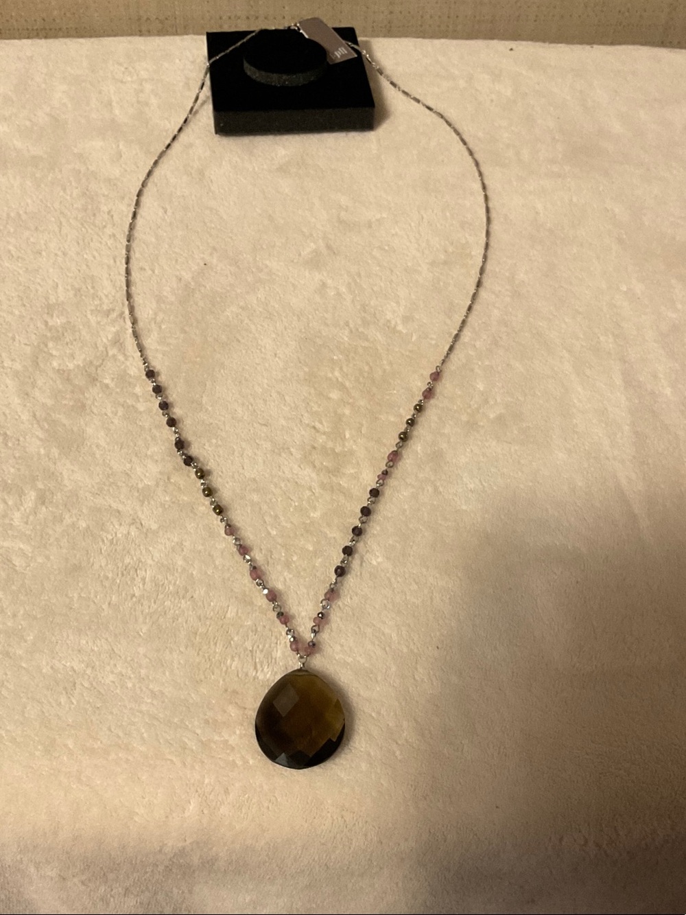 J. Jill Brown Teardrop Pendant Necklace with Pink Beaded Chain